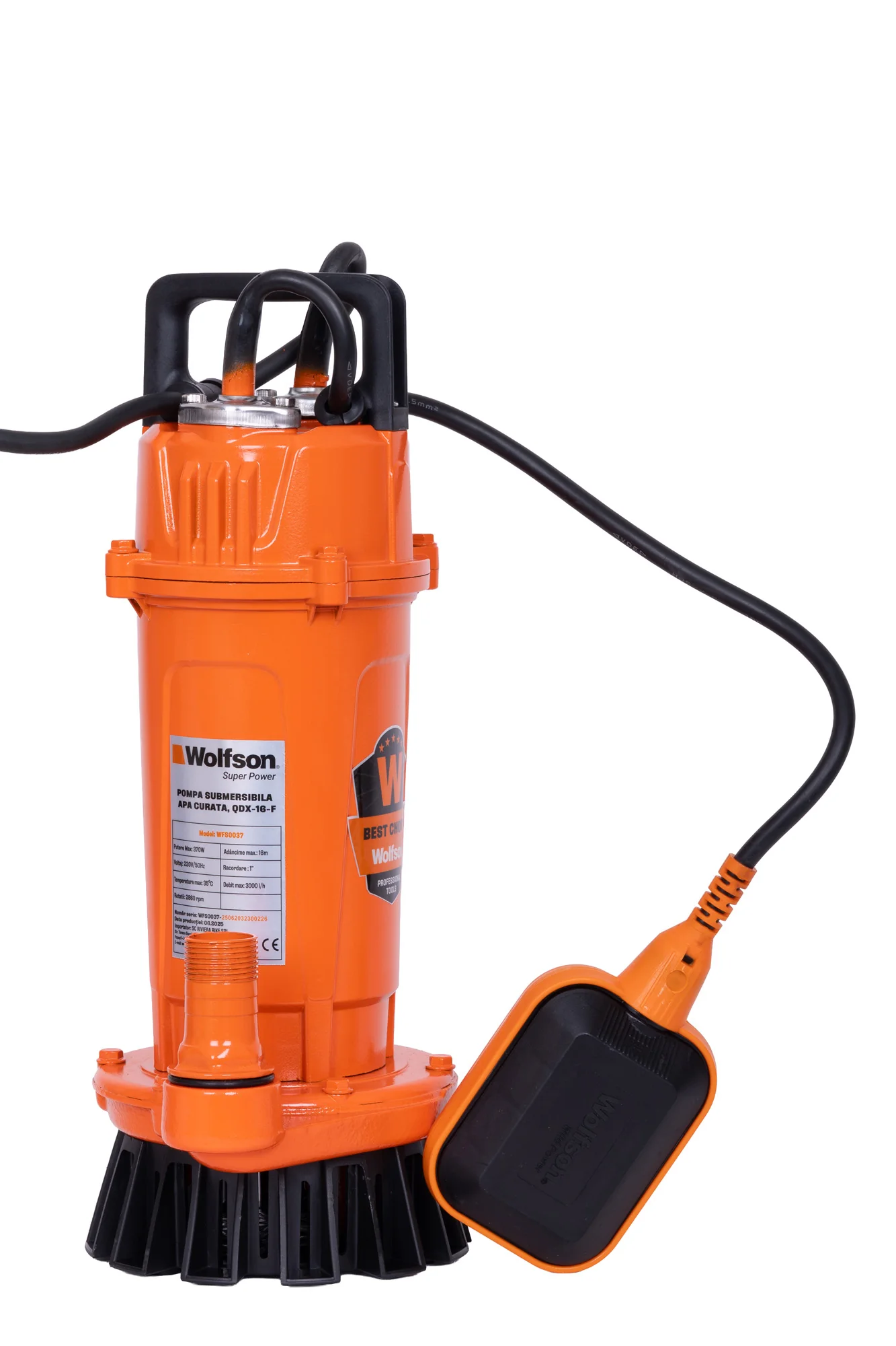 Pompă Submersibilă Apă Curată 370W, Debit 3000 lh, Refulare 16m, Corp Fontă cu Flotor (5)