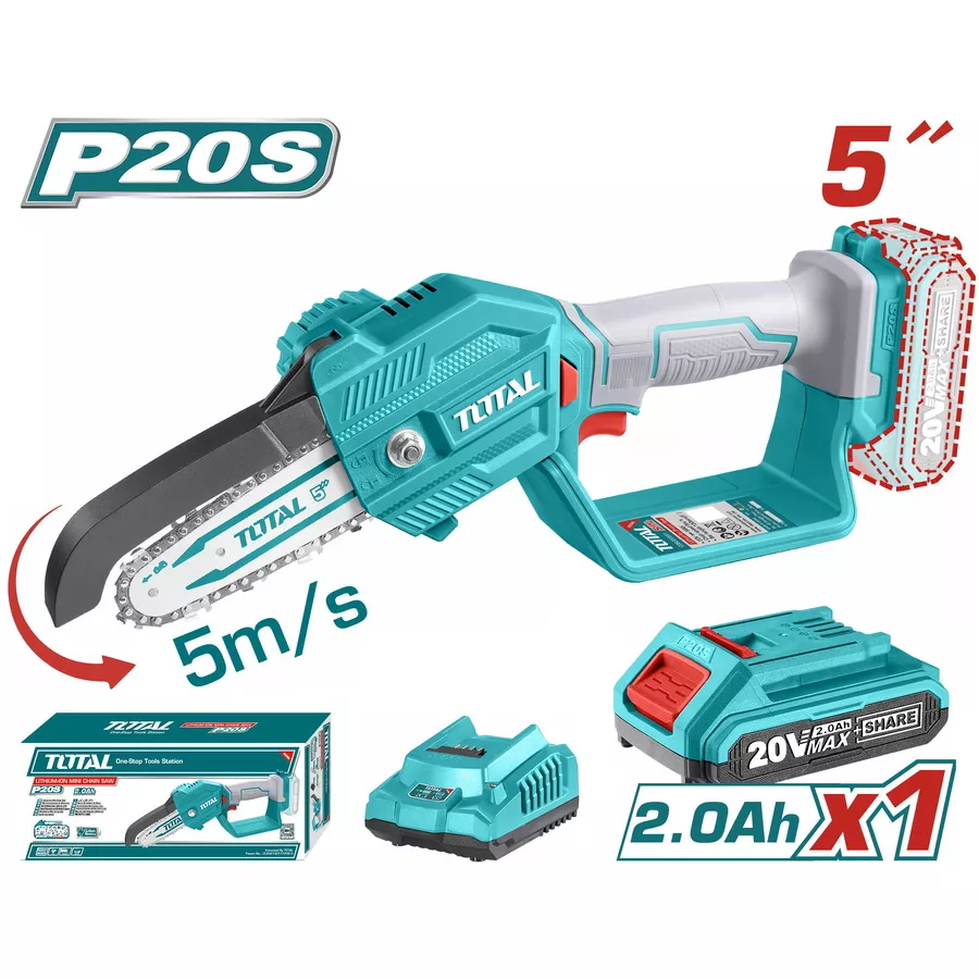 Fierastrau pe acumulator Total, 20V, lama 13 cm + Acumulator si Incarcator