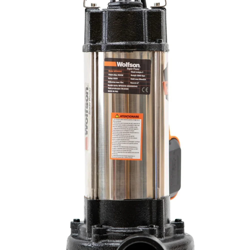 Pompa submersibila de apa murdara WOLFSON WQW 1500D F PRO   1500W, Absorbtie 15m, Debit 25000 lh, tocator exterior si flotor pentru oprire automata (2)