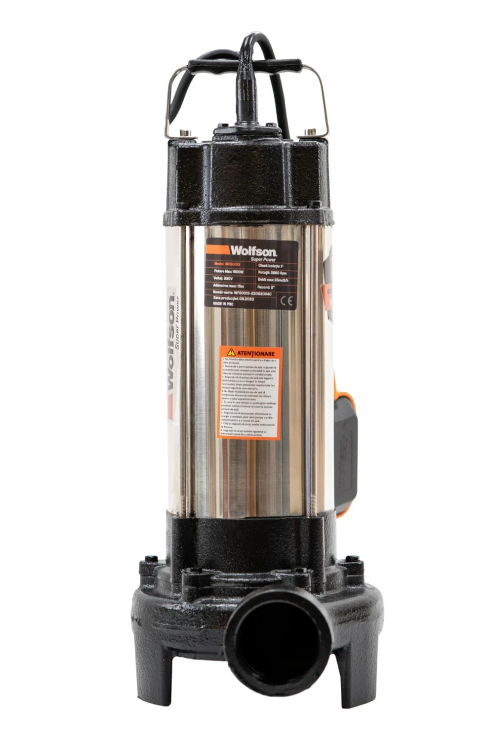 Pompa submersibila de apa murdara WOLFSON WQW 1500D F PRO   1500W, Absorbtie 15m, Debit 25000 lh, tocator exterior si flotor pentru oprire automata (2)