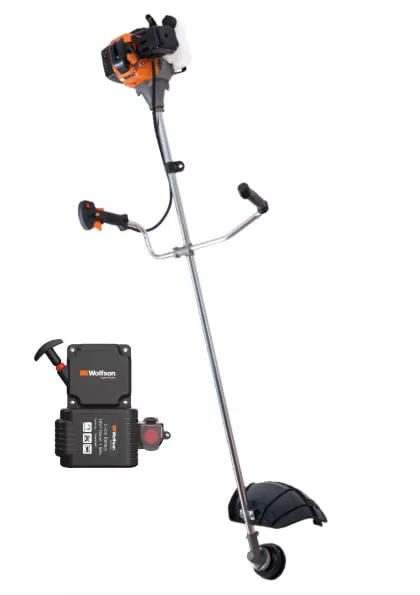 Motocoasa pe benzina WOLFSON, 8 CP, motor 2 timpi Kit Complet + Ham profesional + Acumulator 12V + 6 accesorii gratuite