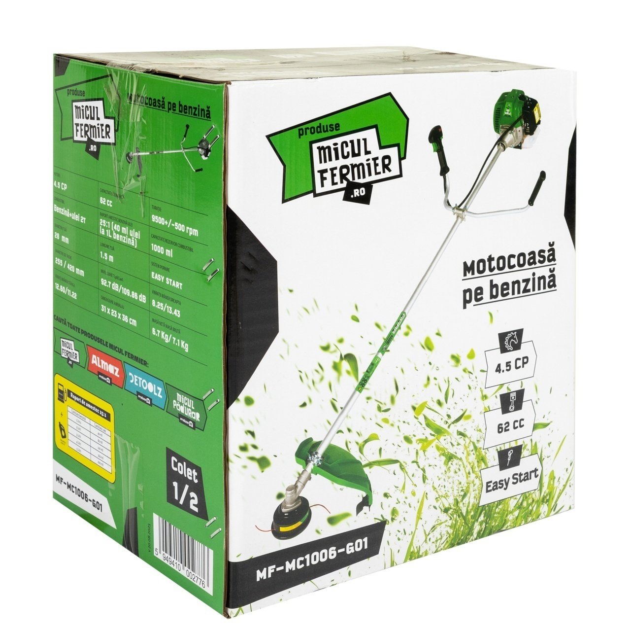 motocoasa micul fermier 45cp 62cc benzina 2 timpi pornire rapida teava 28mm 3 accesorii 3