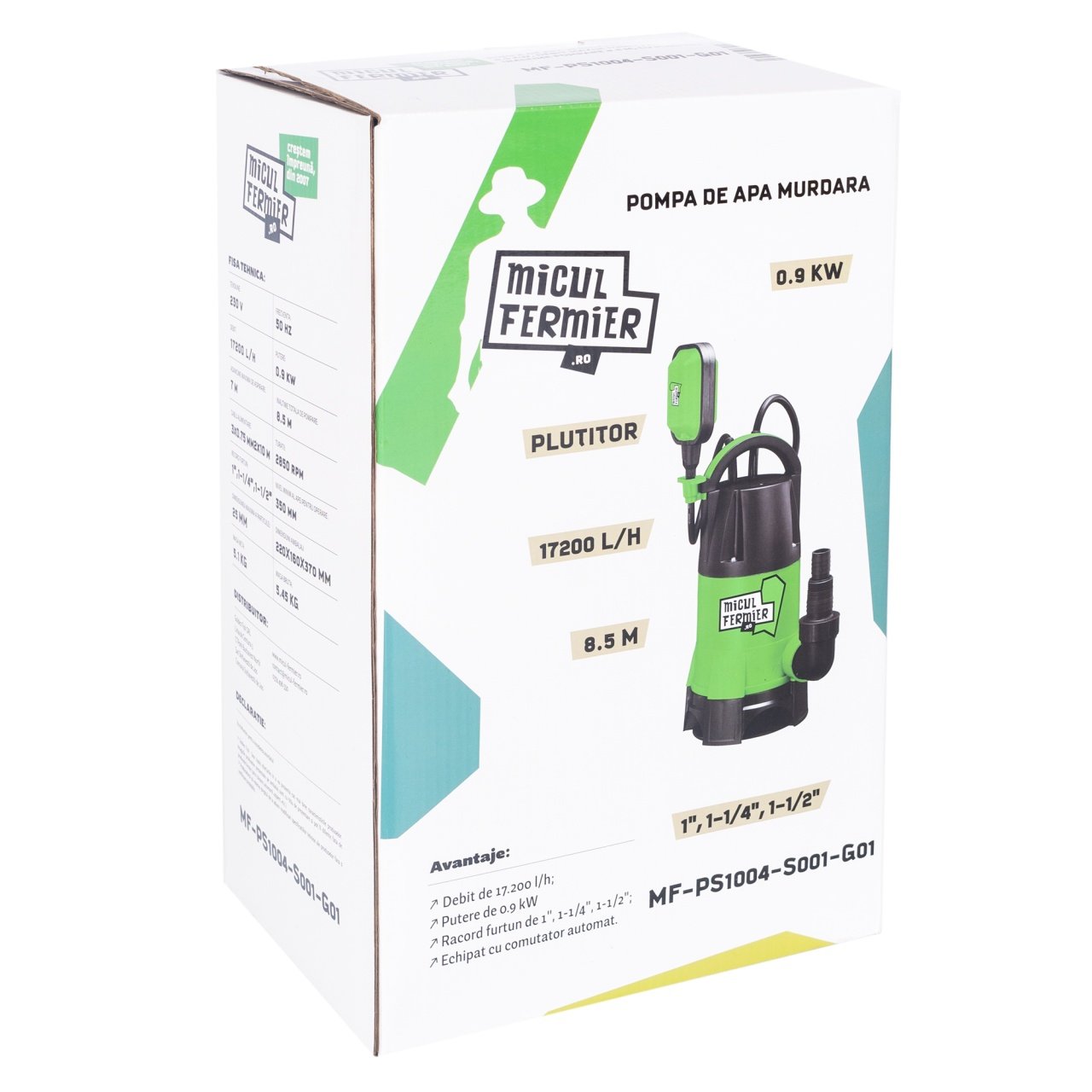 pompa apa murdara micul fermier 09 kw debit maxim 17200 lh inaltime maxima de pompare 85 m cu plutitor 7