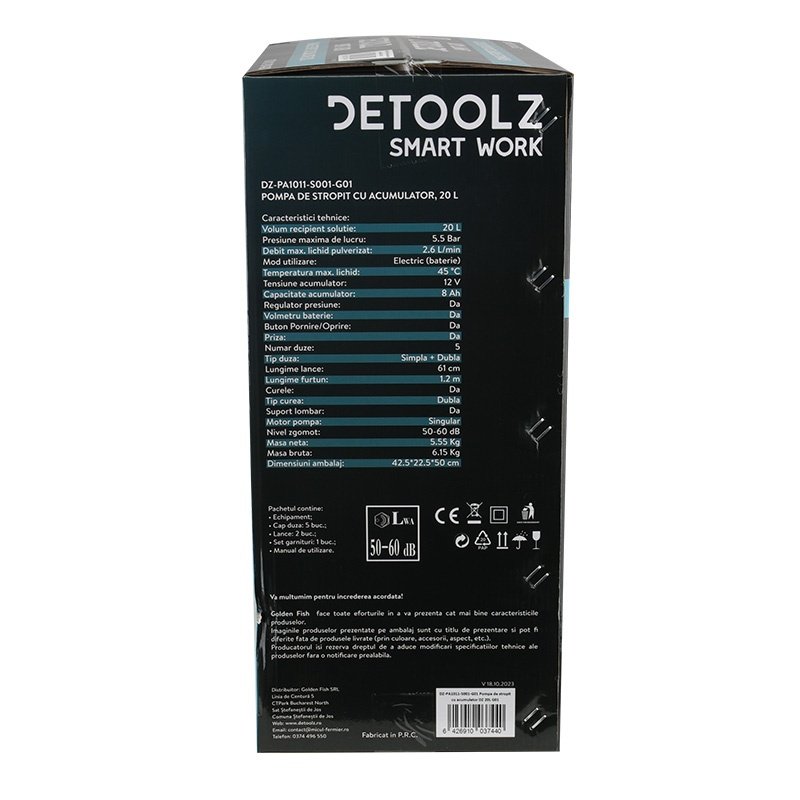 pompa de stropit cu acumulator detoolz 20l 6