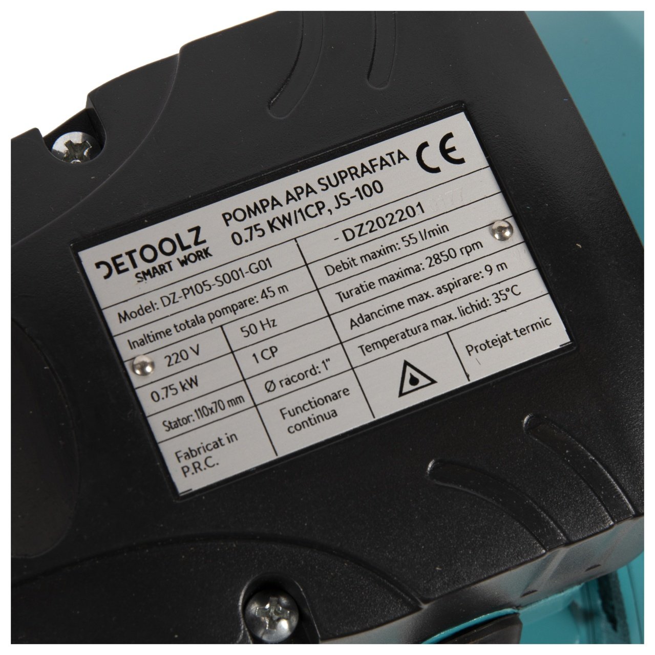 pompa de suprafata detoolz 075 kw debit maxim 3300 lh inaltime maxima de pompare 45m corp pompa inox 4