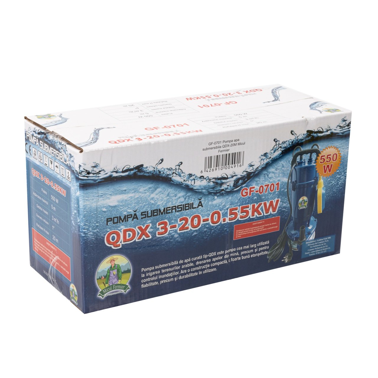 pompa evacuare micul fermier 055 kw debit maxim 3900 lh inaltime maxima de pompare 20m corp pompa fonta cu plutitor 3