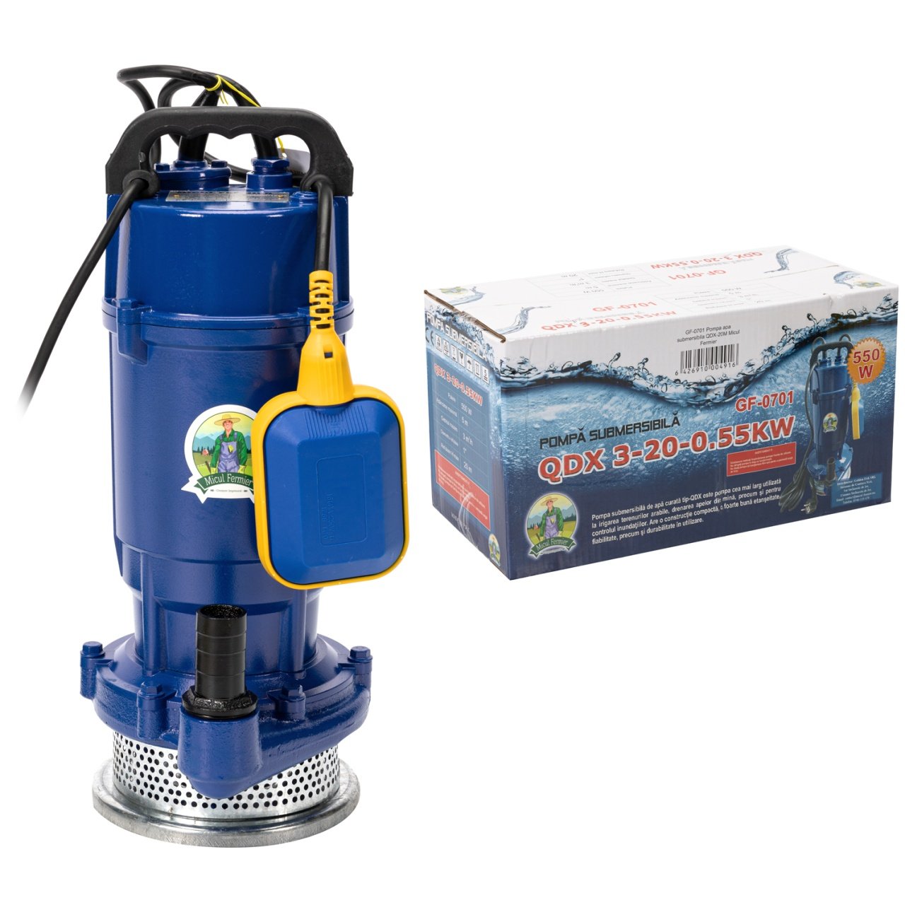 pompa evacuare micul fermier 055 kw debit maxim 3900 lh inaltime maxima de pompare 20m corp pompa fonta cu plutitor 4
