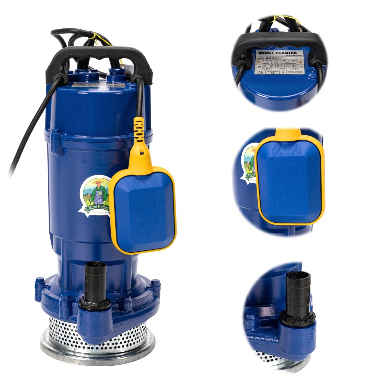 pompa evacuare micul fermier 055 kw debit maxim 3900 lh inaltime maxima de pompare 20m corp pompa fonta cu plutitor 5