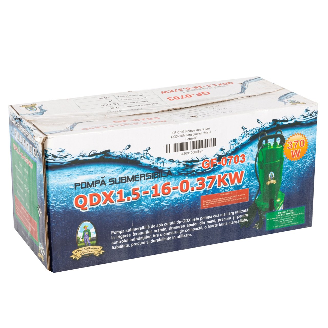 pompa submersibila micul fermier 037 kw debit maxim 3900 lh inaltime maxima de pompare 16m corp pompa fonta 5