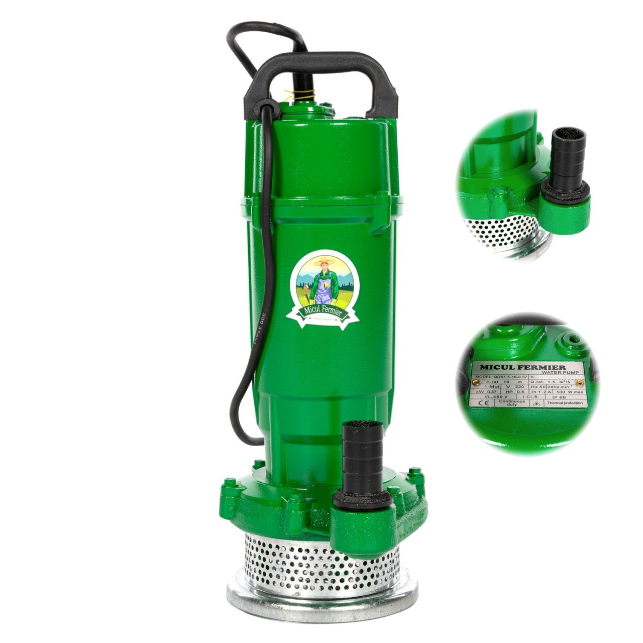 pompa submersibila micul fermier 037 kw debit maxim 3900 lh inaltime maxima de pompare 16m corp pompa fonta 6