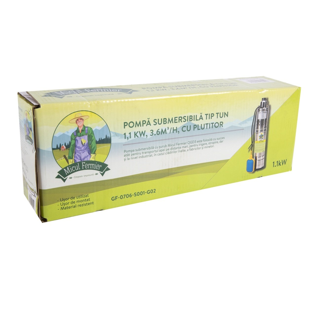 pompa submersibila micul fermier 11 kw debit maxim 3600 lh inaltime maxima de pompare 80m cu snec si plutitor 7