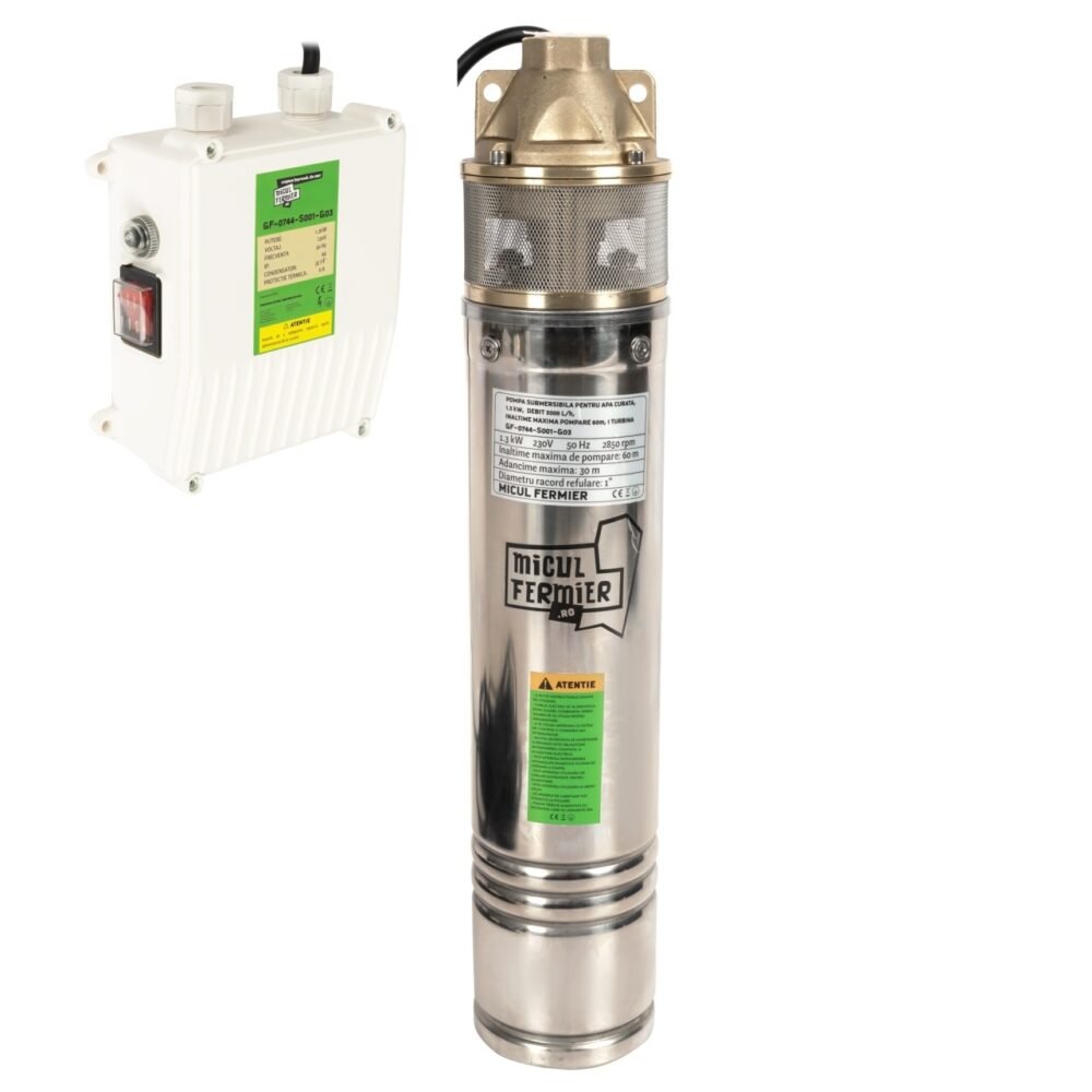 pompa submersibila micul fermier 13 kw debit maxim 3000 lh inaltime maxima de pompare 60m 1 turbina 1