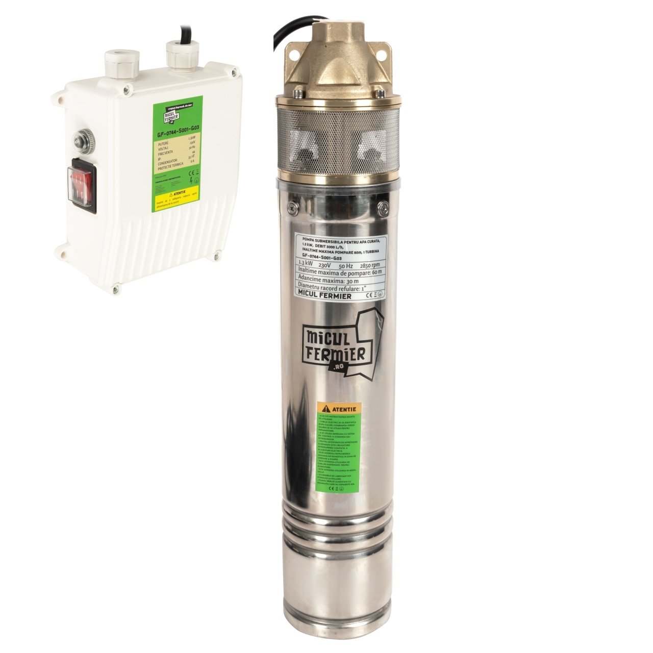 pompa submersibila micul fermier 13 kw debit maxim 3000 lh inaltime maxima de pompare 60m 1 turbina 1