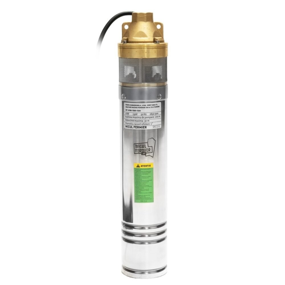 pompa submersibila micul fermier 2 kw debit maxim 3000 lh inaltime maxima de pompare 100m 2 turbine 1