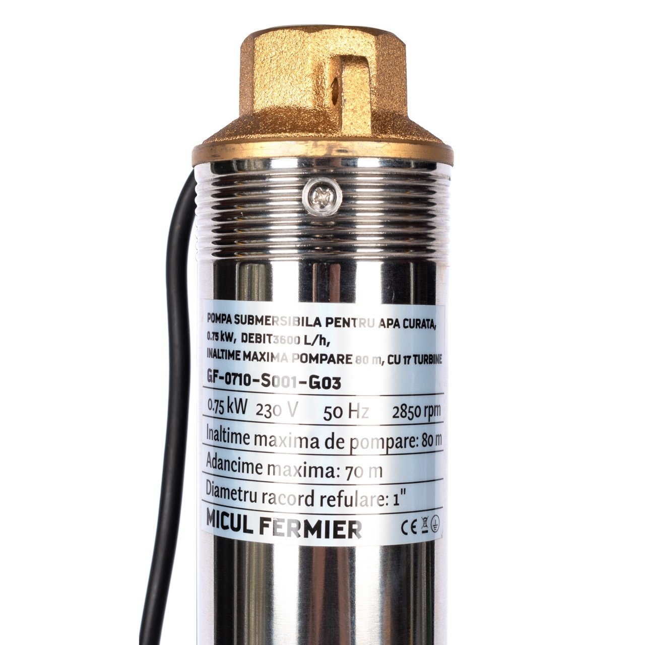 pompa submersibila micul fermier diametru 3 075 kw debit maxim 3600 lh inaltime maxima de pompare 80m 17 turbine 6