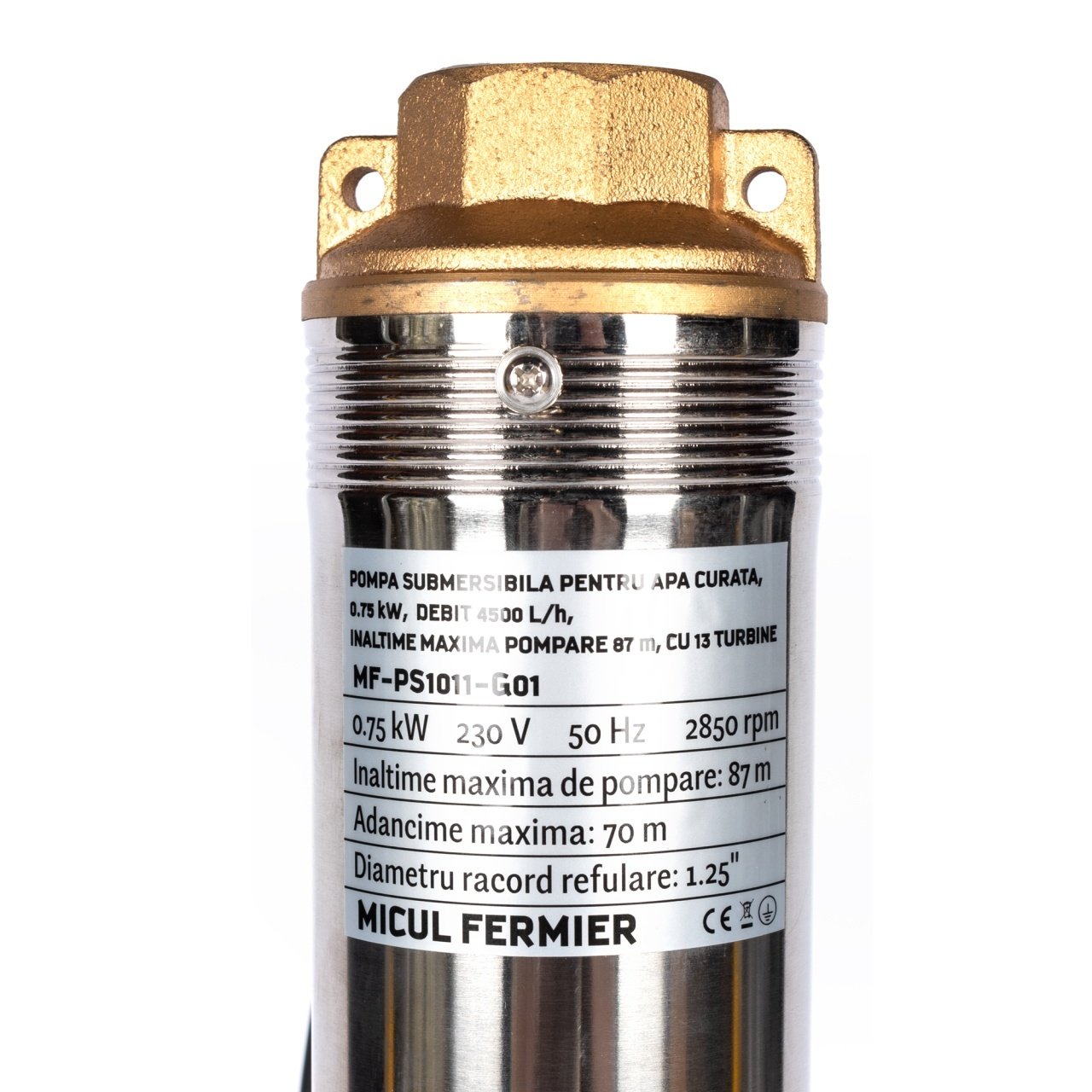 pompa submersibila micul fermier diametru 35 075 kw debit maxim 4500 lh inaltime maxima de pompare 87m 13 turbine 6